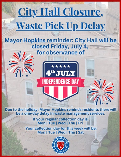 Mayor Hopkins Reminder: Cranston City Hall Closed Friday, July 4th